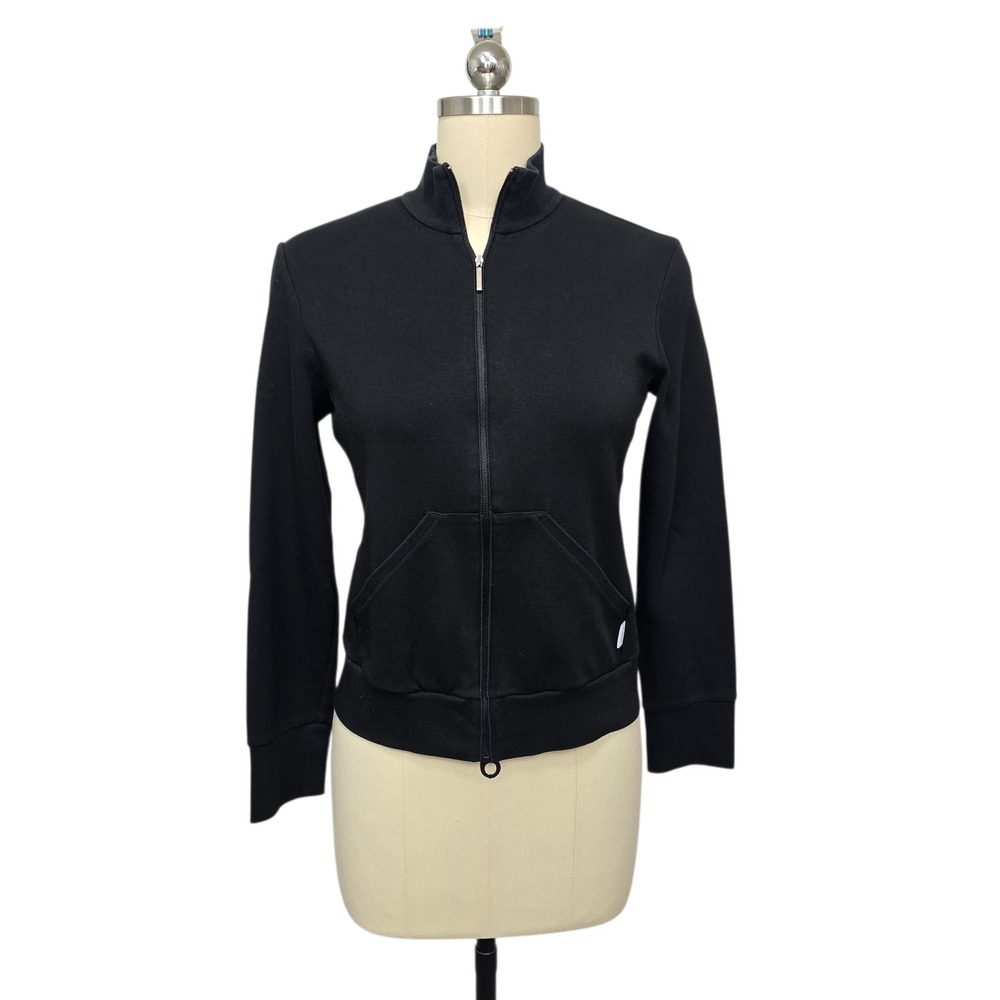 Max Mara Leisure‎ Black Full Zip Mock Neck Track Jacket Sweatshirt Womens Small